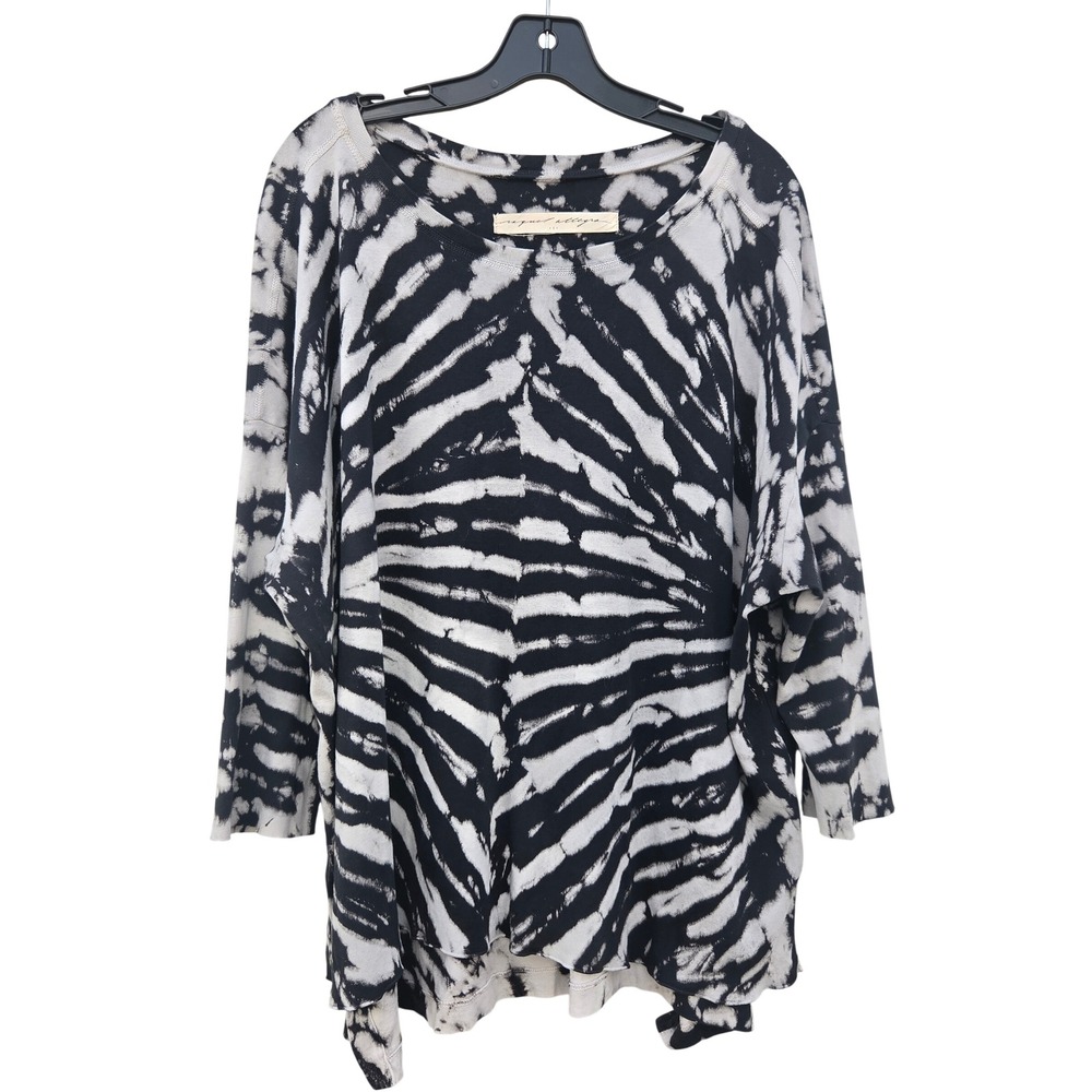 Raquel Allegra Dolman Rich Mom Black White Dye Lagenlook Oversized Cotton Large